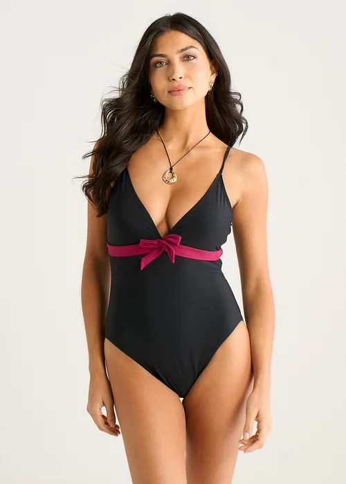Gini London Black Contrast Band Plunge Neck Swimsuit - 8 Image 1