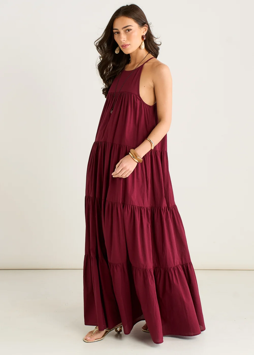 Gini London Mulberry Tiered Halter Maxi Trapeze Dress - 14 Image 4