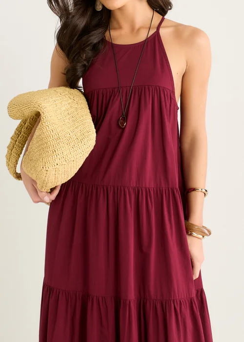 Gini London Mulberry Tiered Halter Maxi Trapeze Dress - 14 Image 3