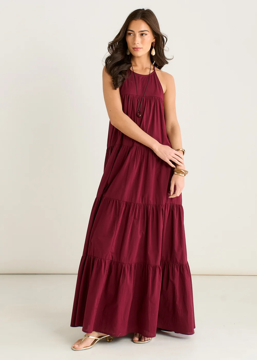 Gini London Mulberry Tiered Halter Maxi Trapeze Dress - 14 Image 1