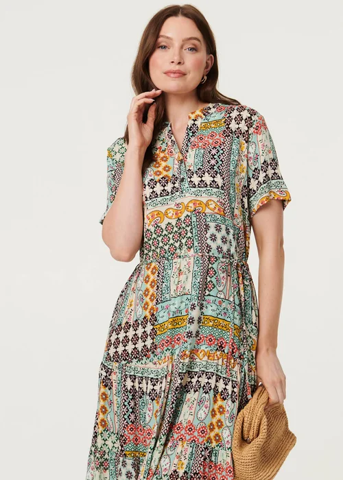 Izabel London Sage Abstract Short Sleeve Tie Midi Dress - 16 Image 4
