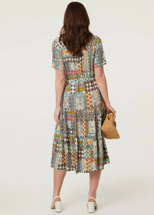 Izabel London Sage Abstract Short Sleeve Tie Midi Dress - 16 Image 2