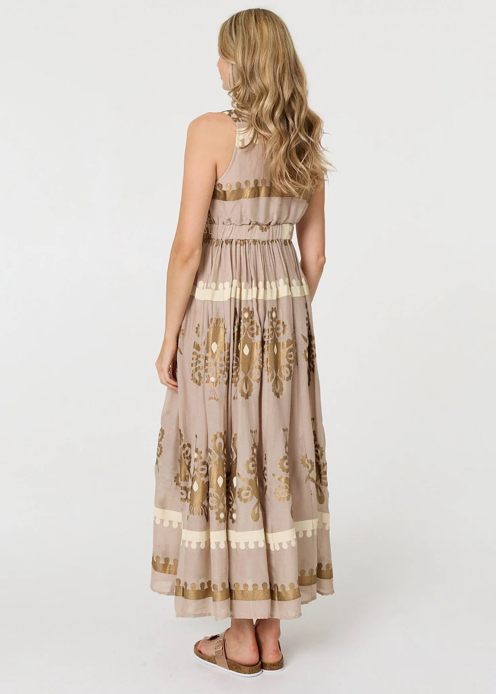 Izabel London Brown Printed Ruched Sleeveless Maxi Dress - 16 Image 3