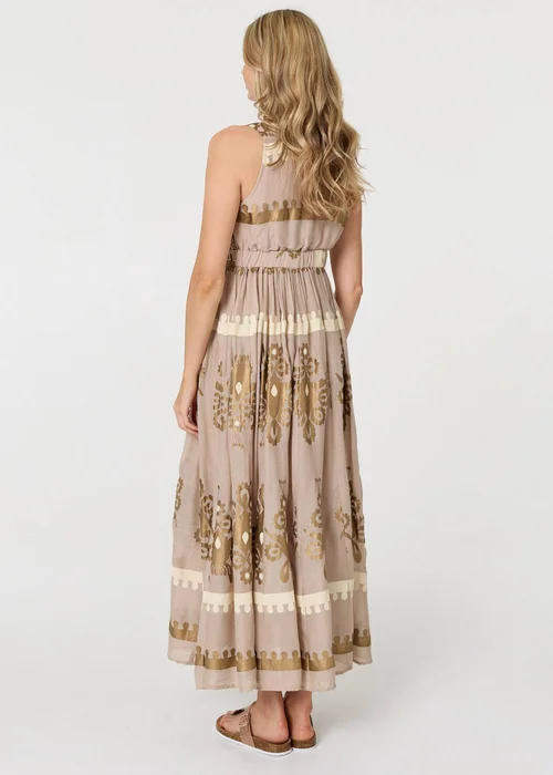 Izabel London Brown Printed Ruched Sleeveless Maxi Dress - 16 Image 3
