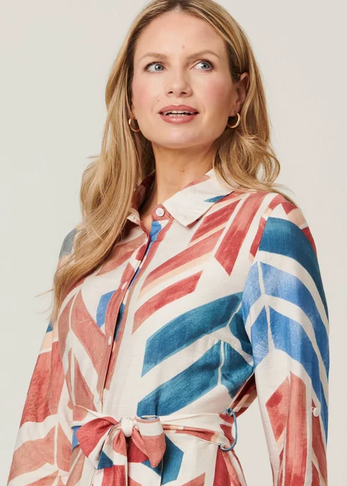 Izabel London Red Geo Print Tie Waist Midi Shirt Dress - 8 Image 3