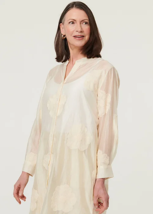 Izabel London White Floral Long Sleeve Longline Shirt - 8 Image 1