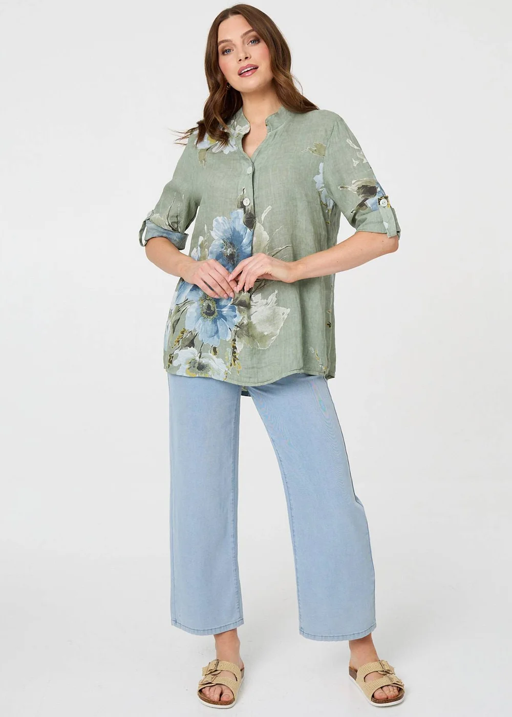 Izabel London Blue Floral Relaxed Turn-Up Sleeve Blouse - 8 Image 4