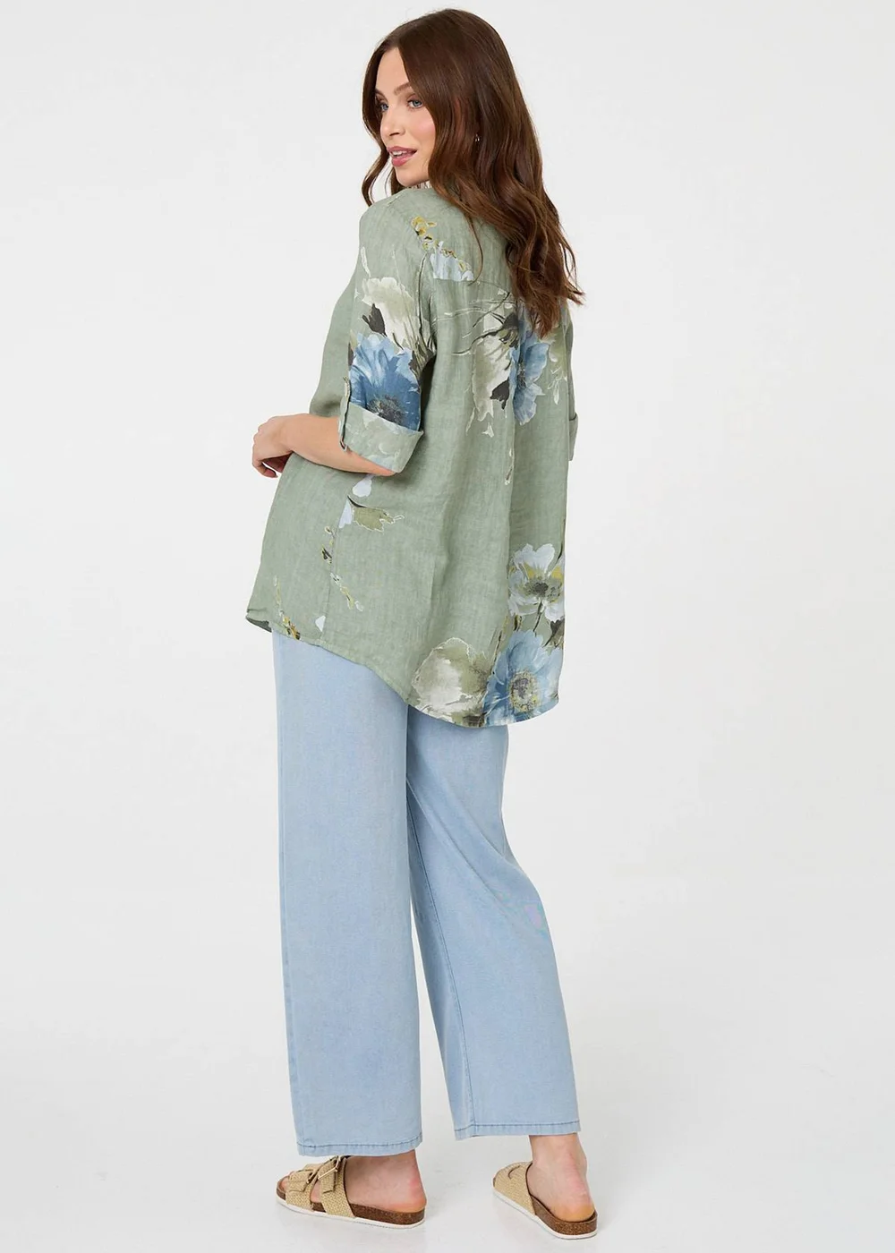 Izabel London Blue Floral Relaxed Turn-Up Sleeve Blouse - 8 Image 2