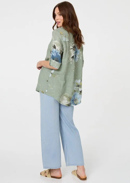 Izabel London Blue Floral Relaxed Turn-Up Sleeve Blouse - 8 Image 2