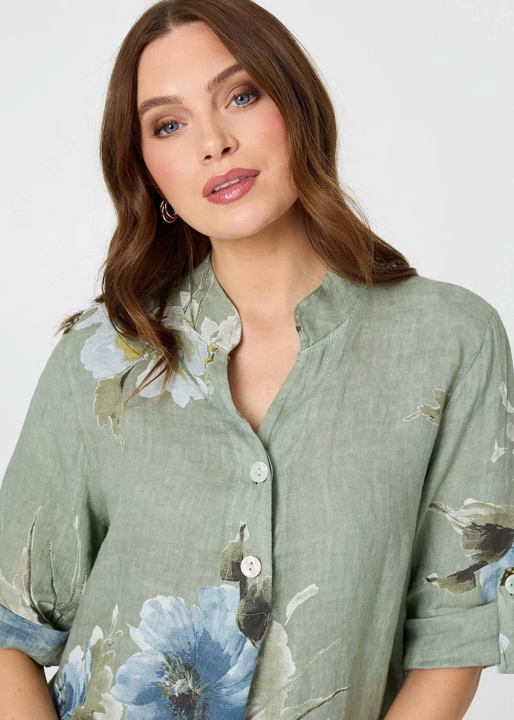 Izabel London Blue Floral Relaxed Turn-Up Sleeve Blouse - 8 Image 3