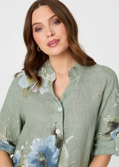 Izabel London Blue Floral Relaxed Turn-Up Sleeve Blouse - 8 Image 3