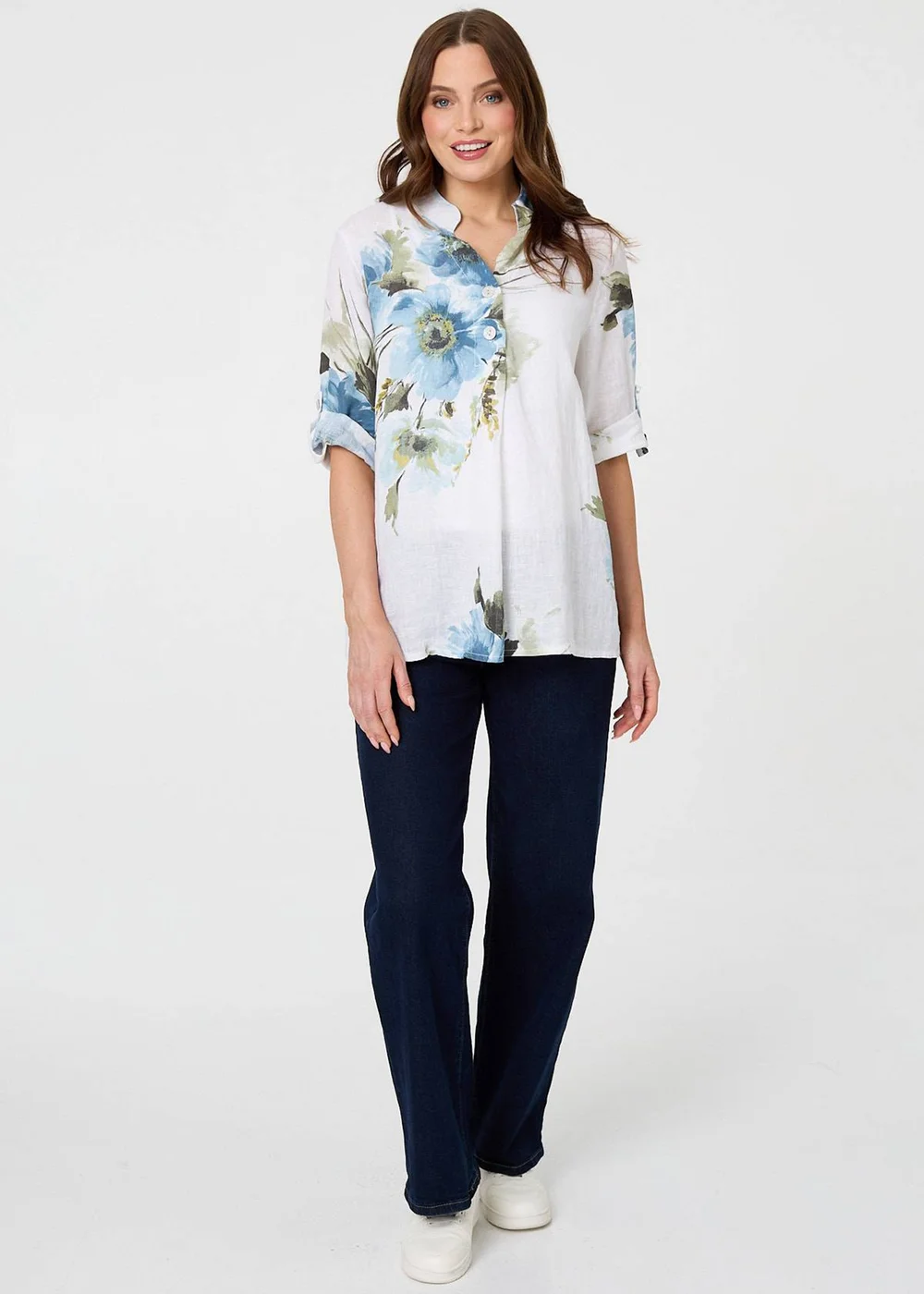 Izabel London Blue Floral Relaxed Turn-Up Sleeve Blouse - 12 Image 4