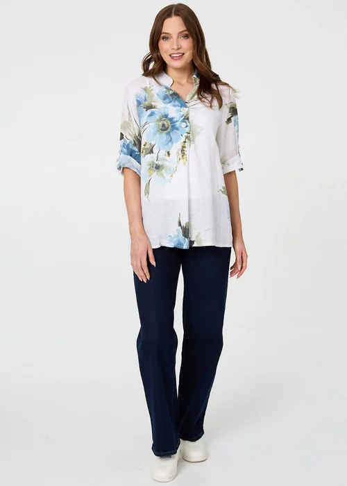 Izabel London Blue Floral Relaxed Turn-Up Sleeve Blouse - 12 Image 4