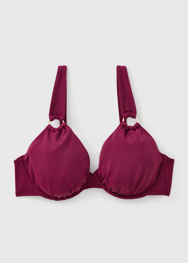 DD+ Wine Gold Trim Underwired Bikini Top