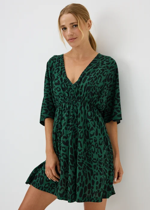 Green Leopard Print Jersey Kaftan - XS Image 1