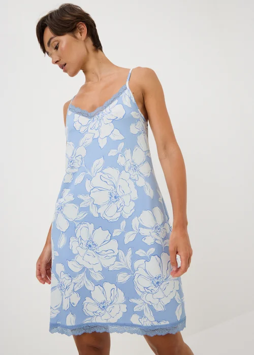 Blue Floral Soft Touch Chemise Nightie - S Image 1