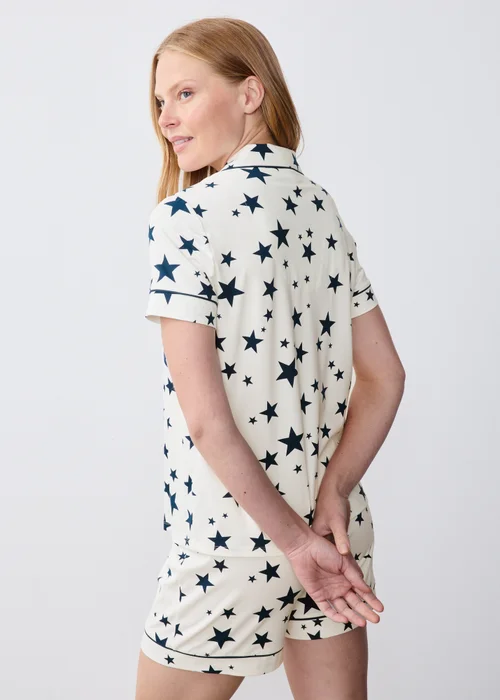 Cream Star Traditional Button Up Short Pyjama Set - S Image 2