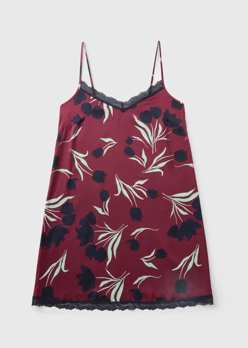 Burgundy Satin Printed Lace Chemise Nightie - 8 Image 3