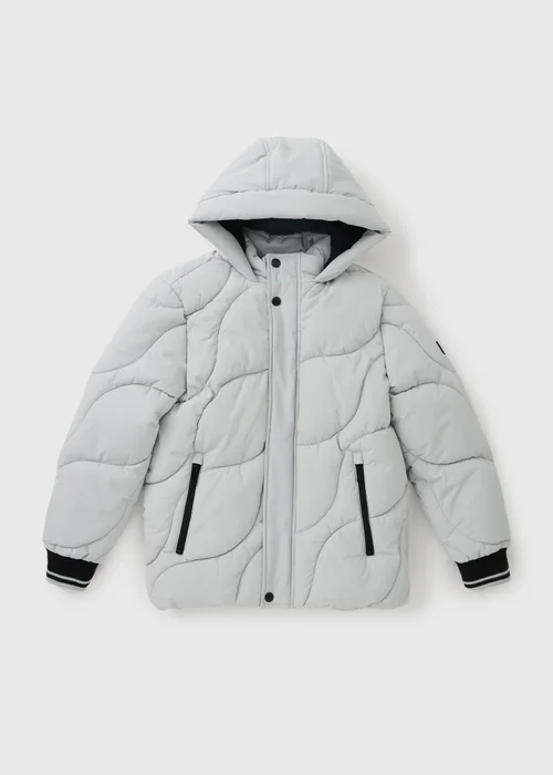 Boys Grey Wave Quilted Parka Coat (1-8yrs) - 7 Yrs Image 1