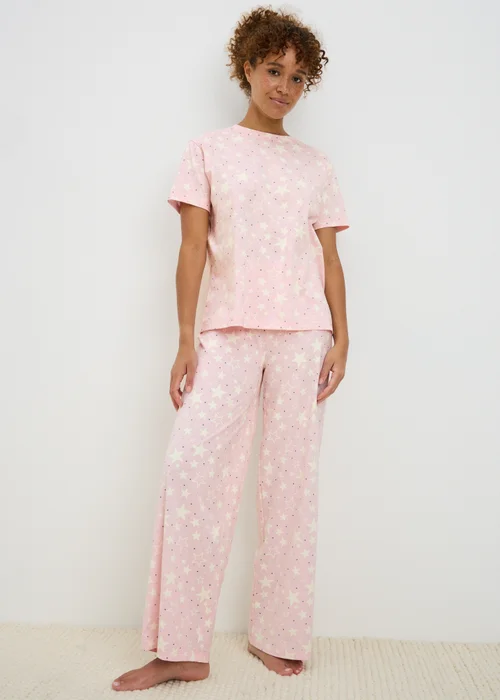 Pink Star Wide Leg Pyjama Set - L Image 1