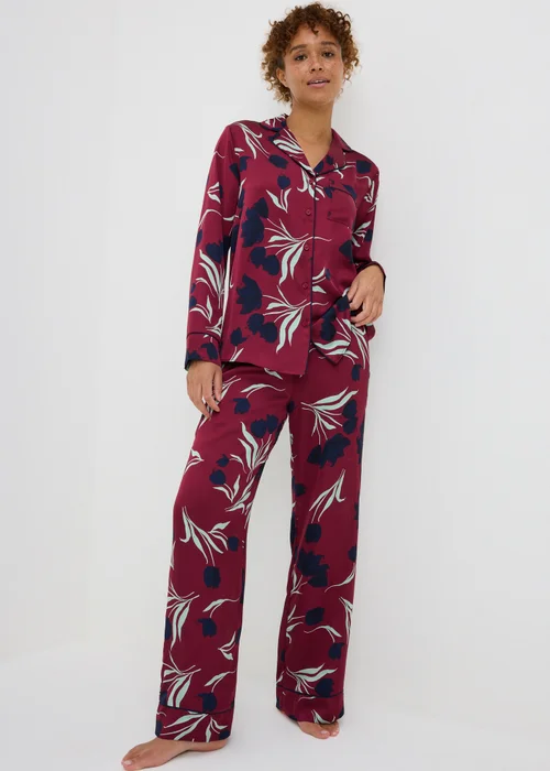 Burgundy Tulip Satin Pyjama Set - 8 Image 1