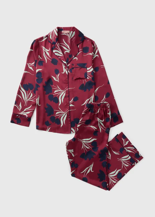 Burgundy Tulip Satin Pyjama Set - 8 Image 2