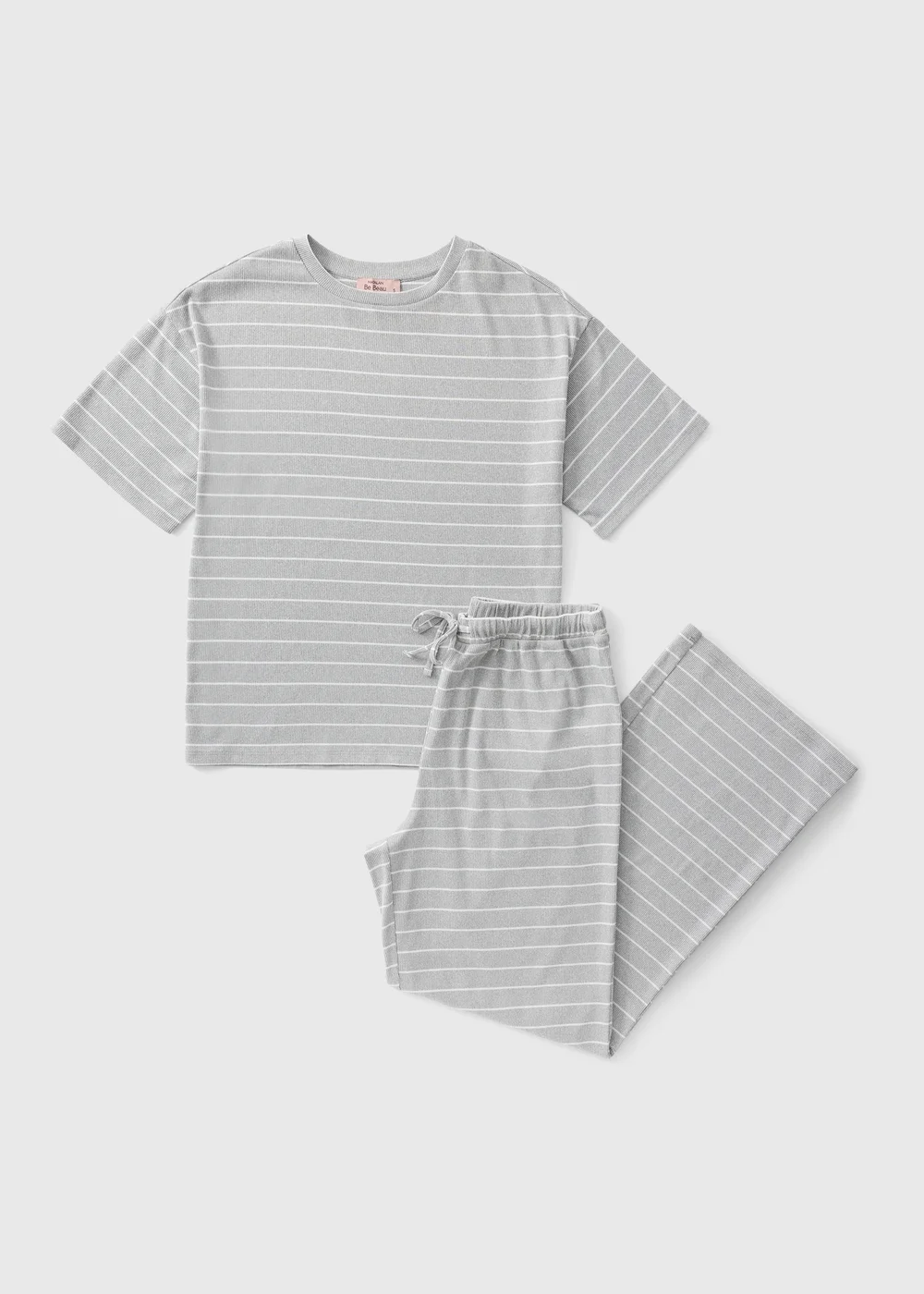 Grey Stripe Ribbed Pyjama Set - XS Image 2