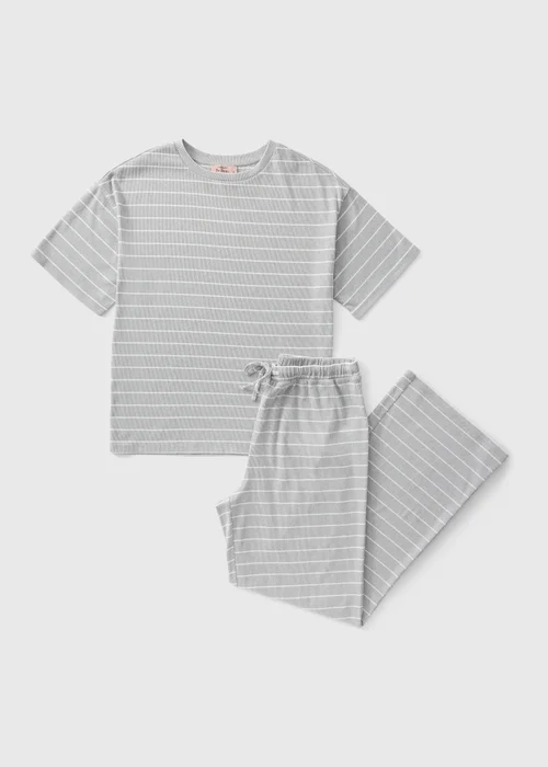 Grey Stripe Ribbed Pyjama Set - XS Image 2