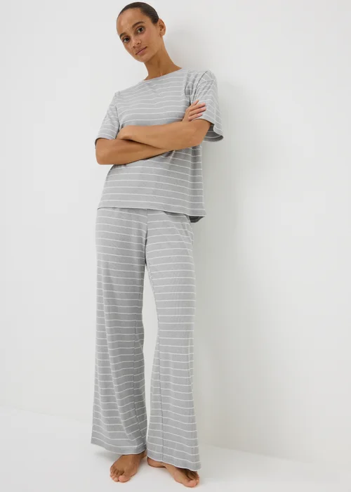 Grey Stripe Ribbed Pyjama Set - XS Image 1