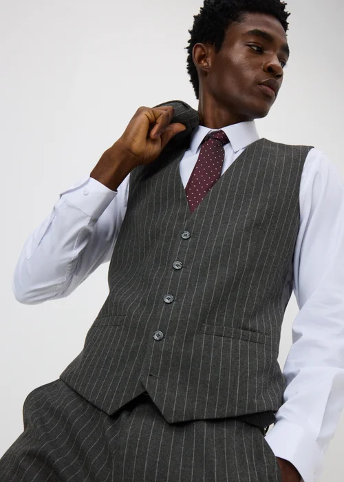 Taylor & Wright Hyde Charcoal Pinstripe Suit Waistcoat - XS Image 4