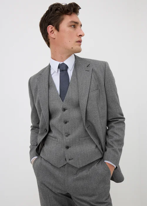 Taylor & Wright Charlton Charcoal Herringbone Suit Waistcoat - XS Image 1