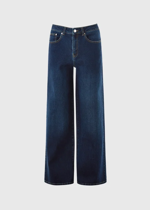 Dark Wash Stretch Mid Rise Wide Leg Jeans - 24 S Image 5