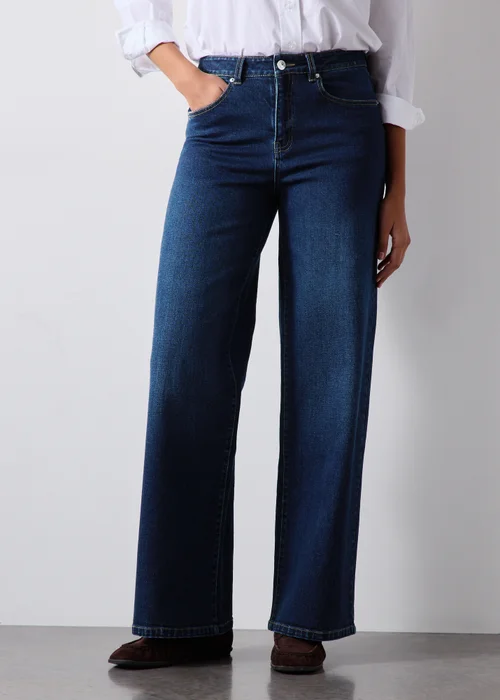Dark Wash Stretch Mid Rise Wide Leg Jeans - 24 S Image 3