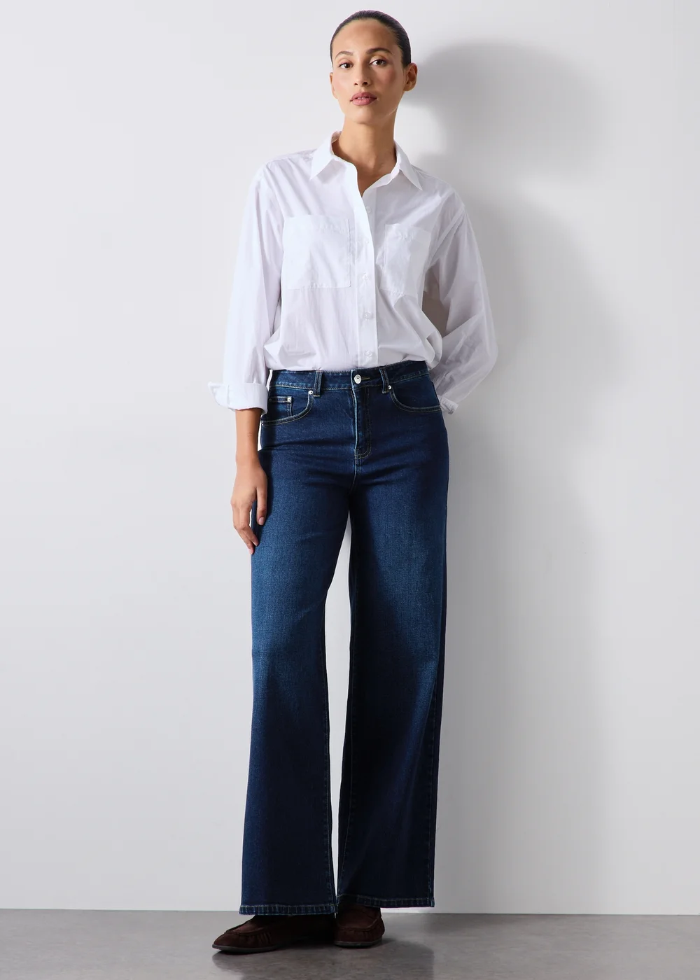 Dark Wash Stretch Mid Rise Wide Leg Jeans - 24 S Image 1