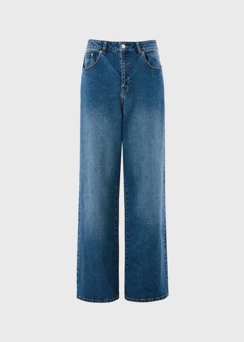 Blue Stretch Mid Rise Wide Leg Jeans - 24/L29 Image 5