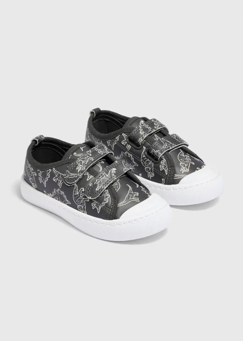 Boys Charcoal Dinosaur Trainers (Younger 4-12) - 4 Infants Image 1