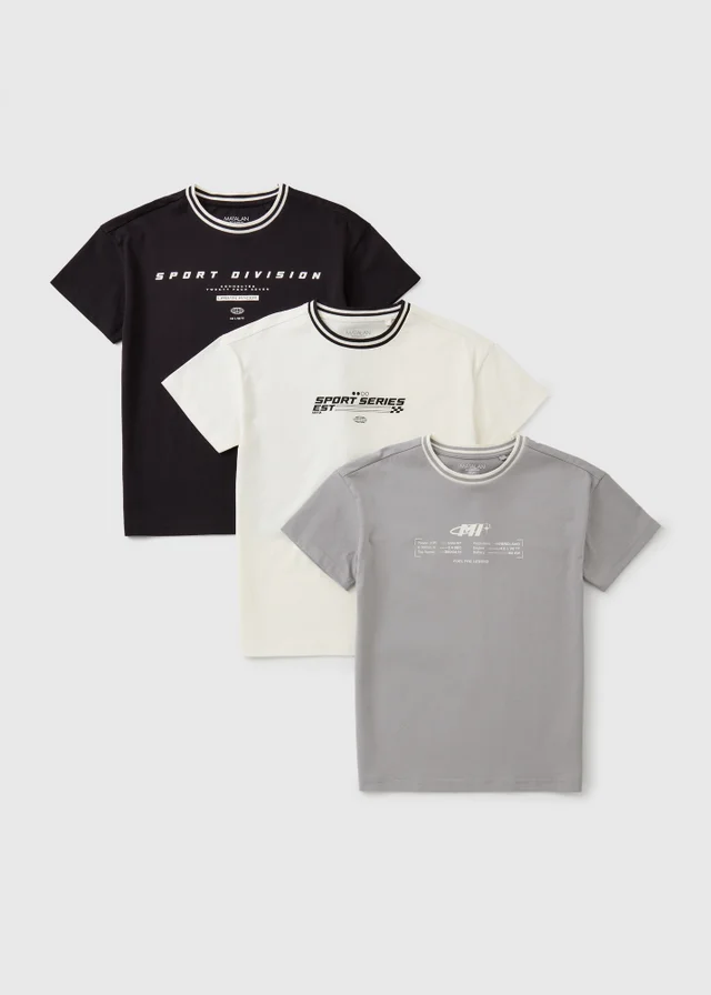 3 Pack Boys Slogan Tipped T-Shirt