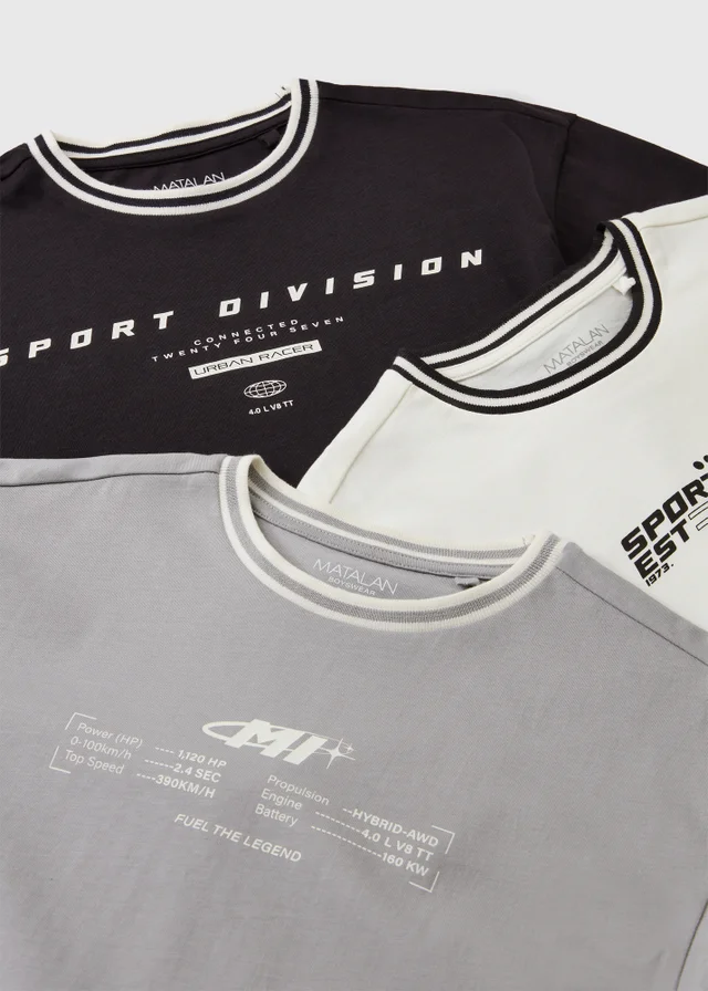 3 Pack Boys Slogan Tipped T-Shirt