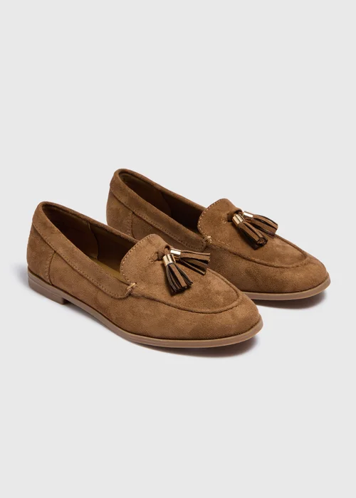 Tan Faux Suede Tassel Loafers - 3 Image 1