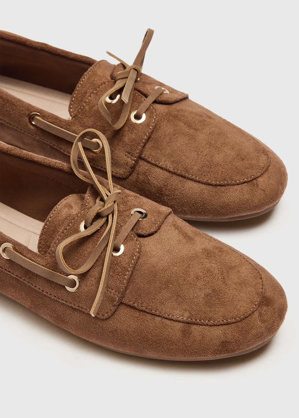Tan Faux Suede Lace Up Moccasin Loafers - 3 Image 3
