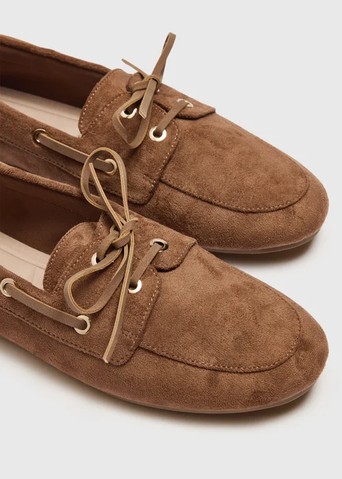 Tan Faux Suede Lace Up Moccasin Loafers - 3 Image 3