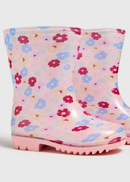 Girls Pink Floral PVC Wellies (Younger 4-12) - 4 Infants Image 2