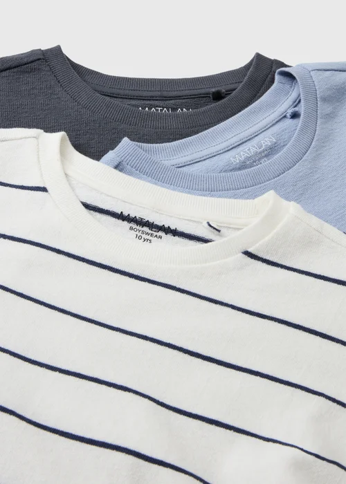 3 Pack Boys Blue Stripe T-Shirts (7-15yrs) - 8 Yrs Image 2