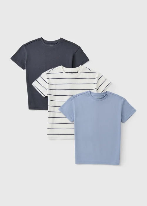 3 Pack Boys Blue Stripe T-Shirts (7-15yrs) - 8 Yrs Image 1