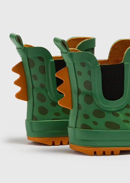 Boys Green Dinosaur Wellie (Younger 4-12) - 8 infants Image 2