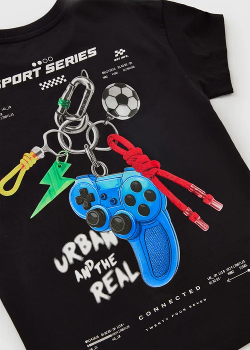 Boys Black Car Key Graffiti T-Shirt (7-15yrs) - 7 Yrs Image 2