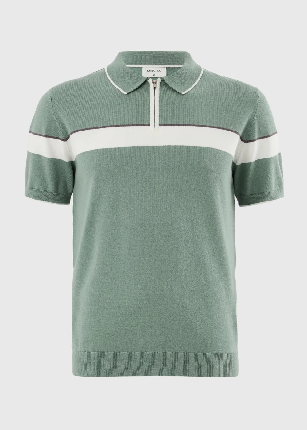 Sage Green Colour Block Zip Knitted Polo Shirt - S Image 4