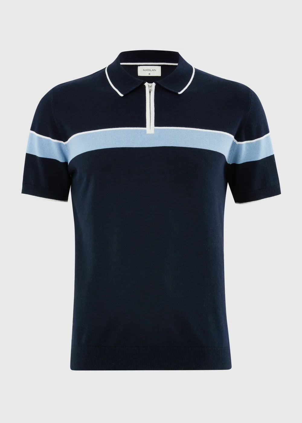 Navy Colour Block Zip Knitted Polo Shirt - S Image 4