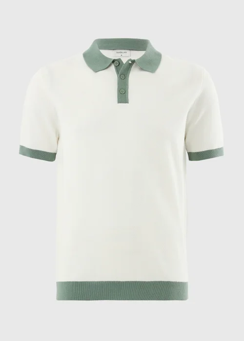 Cream Pique Contrast Collar Polo Shirt - S Image 4