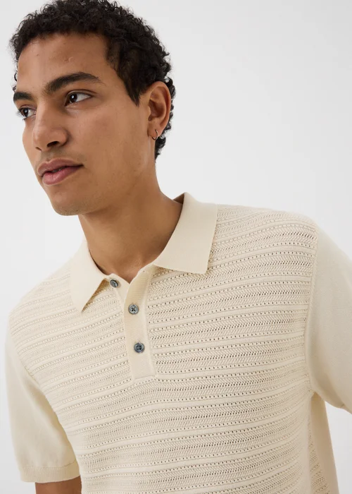 Ecru Pointelle Knitted Polo Shirt - M Image 3